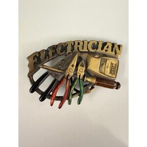 Vintage Electrician Belt Buckle Brass Tone Trade Tools 3D Enamel Novelty 2086